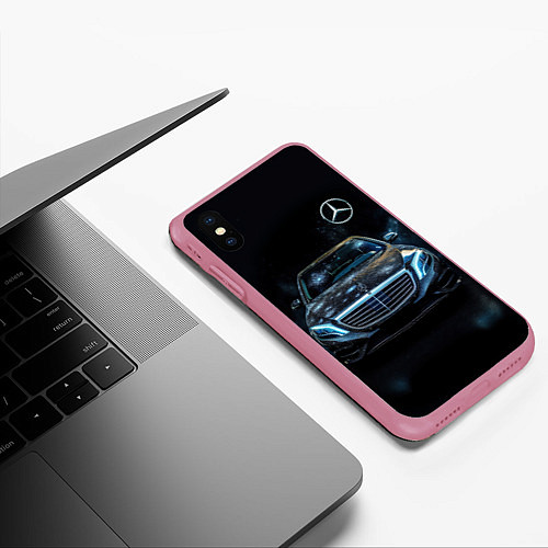 Чехол iPhone XS Max матовый Мерседес космос / 3D-Малиновый – фото 3