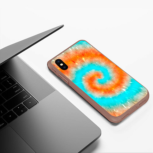 Чехол iPhone XS Max матовый Тай-дай апельсин / 3D-Коричневый – фото 3