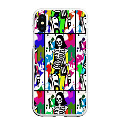 Чехол iPhone XS Max матовый Разноцветные скелеты девушки - поп-арт - мода, цвет: 3D-белый