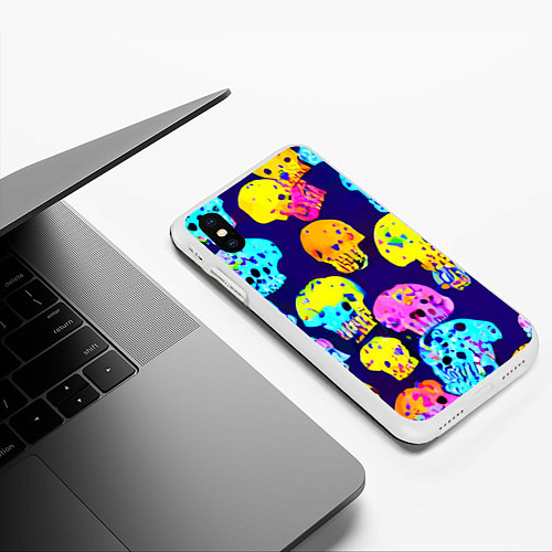 Чехол iPhone XS Max матовый Паттерн из черепов - поп-арт - иллюзия / 3D-Белый – фото 3