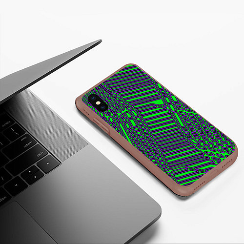 Чехол iPhone XS Max матовый Кибер сеть ЗелёныйФиолетовый / 3D-Коричневый – фото 3