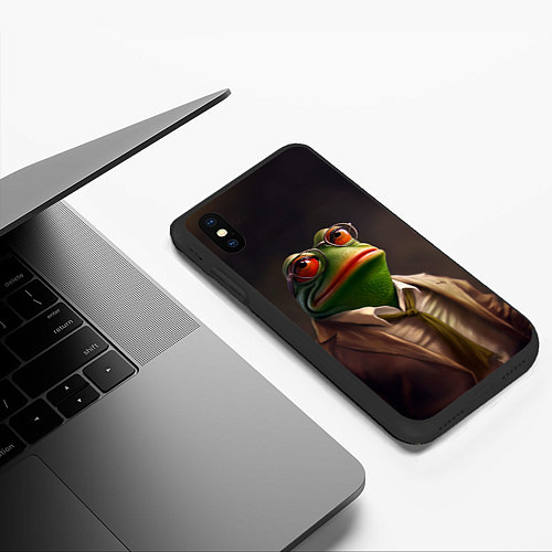 Чехол iPhone XS Max матовый Лягушка Пепе в костюме / 3D-Черный – фото 3