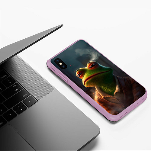 Чехол iPhone XS Max матовый Frog Pepe / 3D-Сиреневый – фото 3