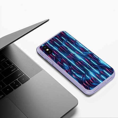 Чехол iPhone XS Max матовый Голубые кибер линии / 3D-Светло-сиреневый – фото 3