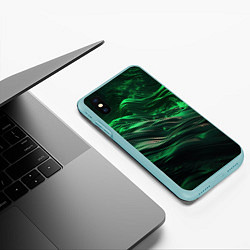 Чехол iPhone XS Max матовый Зеленые абстрактные волны, цвет: 3D-мятный — фото 2