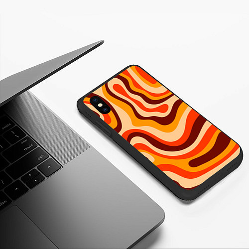 Чехол iPhone XS Max матовый Ретро текстура линий / 3D-Черный – фото 3