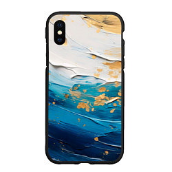 Чехол iPhone XS Max матовый Белый, синий, золотой импасто абстракция, цвет: 3D-черный