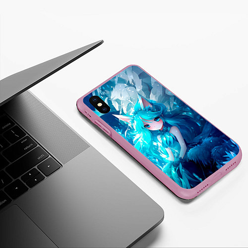 Чехол iPhone XS Max матовый Снежная лиса в стиле аниме / 3D-Розовый – фото 3