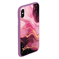 Чехол iPhone XS Max матовый Абстрактный черно-розовый мраморный узор, цвет: 3D-фиолетовый — фото 2