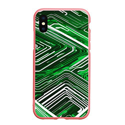 Чехол iPhone XS Max матовый Кибер линии Зелёный-белый, цвет: 3D-баблгам