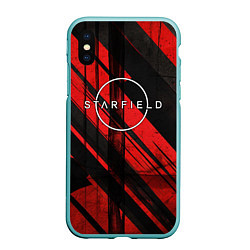 Чехол iPhone XS Max матовый Starfield logo red black background, цвет: 3D-мятный