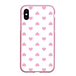 Чехол iPhone XS Max матовый Просто сердечки, цвет: 3D-розовый