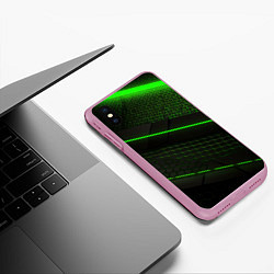 Чехол iPhone XS Max матовый Зеленая абстракция со светом, цвет: 3D-розовый — фото 2
