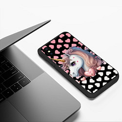 Чехол iPhone XS Max матовый Розовый единорог с сердечками, цвет: 3D-черный — фото 2