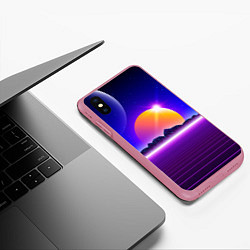 Чехол iPhone XS Max матовый Mountains - sun - space - vaporwave, цвет: 3D-малиновый — фото 2