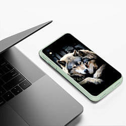 Чехол iPhone XS Max матовый Волки - молодая семья, цвет: 3D-салатовый — фото 2
