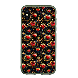 Чехол iPhone XS Max матовый Сердечки в золоте, цвет: 3D-темно-зеленый