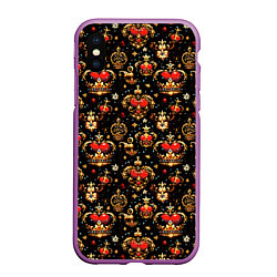 Чехол iPhone XS Max матовый Сердечки в золотых коронах, цвет: 3D-фиолетовый