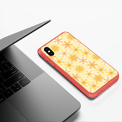 Чехол iPhone XS Max матовый Желтые геометричные цветы, цвет: 3D-красный — фото 2