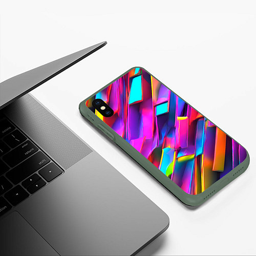 Чехол iPhone XS Max матовый Неоновые разноцветные пластины / 3D-Темно-зеленый – фото 3