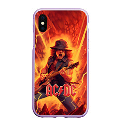 Чехол iPhone XS Max матовый ACDC rock music fire, цвет: 3D-сиреневый