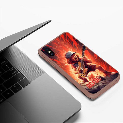Чехол iPhone XS Max матовый ACDC fire rock / 3D-Коричневый – фото 3