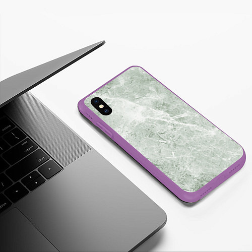Чехол iPhone XS Max матовый Зелёный мрамор / 3D-Фиолетовый – фото 3