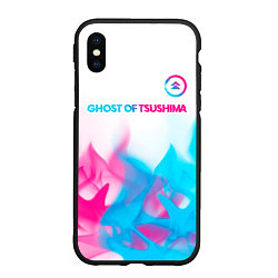 Чехол iPhone XS Max матовый Ghost of Tsushima neon gradient style: символ свер