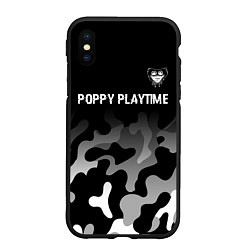 Чехол iPhone XS Max матовый Poppy Playtime glitch на темном фоне: символ сверх, цвет: 3D-черный