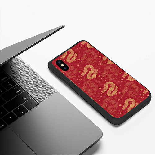 Чехол iPhone XS Max матовый The chinese dragon pattern / 3D-Черный – фото 3
