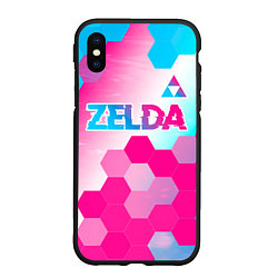 Чехол iPhone XS Max матовый Zelda neon gradient style: символ сверху