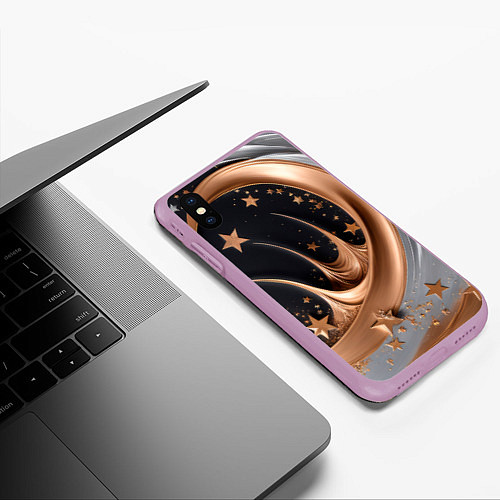 Чехол iPhone XS Max матовый Звезды и месяц на черном / 3D-Сиреневый – фото 3