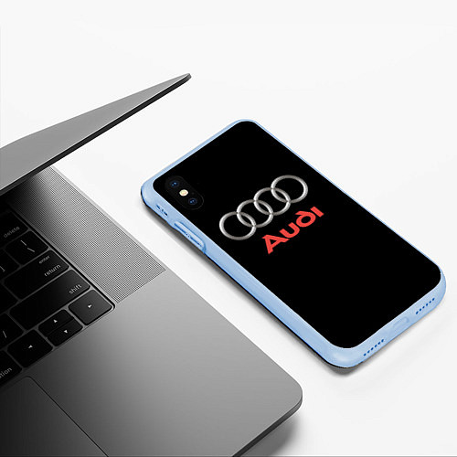 Чехол iPhone XS Max матовый Audi sport на чёрном / 3D-Голубой – фото 3