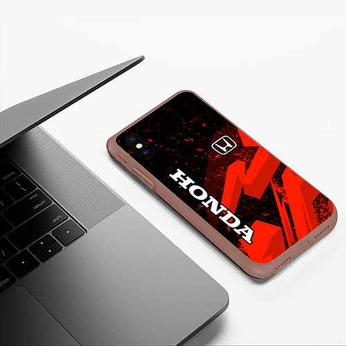 Чехол iPhone XS Max матовый Honda - красная абстракция / 3D-Коричневый – фото 3