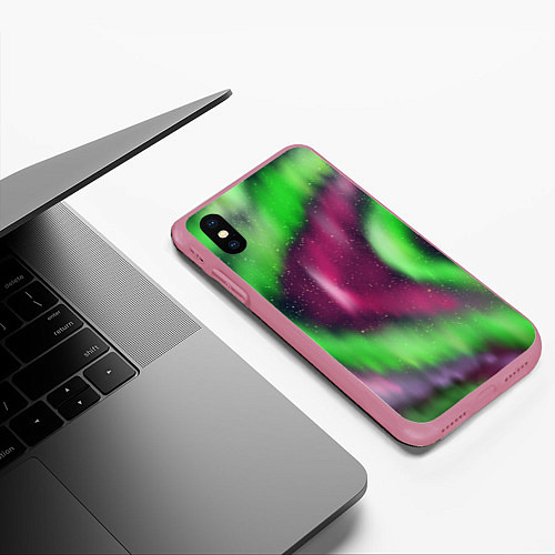 Чехол iPhone XS Max матовый Абстрактное северное сияние / 3D-Малиновый – фото 3