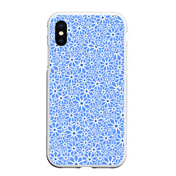 Чехол iPhone XS Max матовый Цветочный паттерн голубой, цвет: 3D-белый