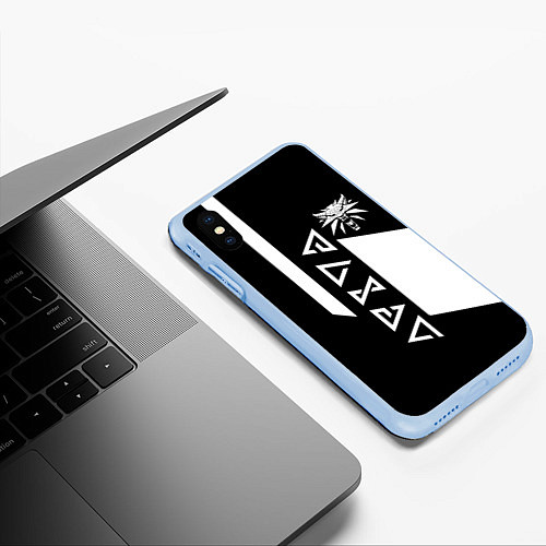 Чехол iPhone XS Max матовый Ведьмак линии киберпанк / 3D-Голубой – фото 3