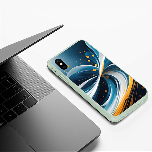 Чехол iPhone XS Max матовый Закрученная абстракция от нейросети / 3D-Салатовый – фото 3