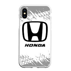 Чехол iPhone XS Max матовый Honda speed на светлом фоне со следами шин, цвет: 3D-белый