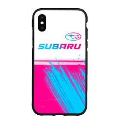 Чехол iPhone XS Max матовый Subaru neon gradient style: символ сверху, цвет: 3D-черный