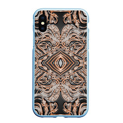 Чехол iPhone XS Max матовый Выпуклая мандала на тиснённой коже, цвет: 3D-голубой