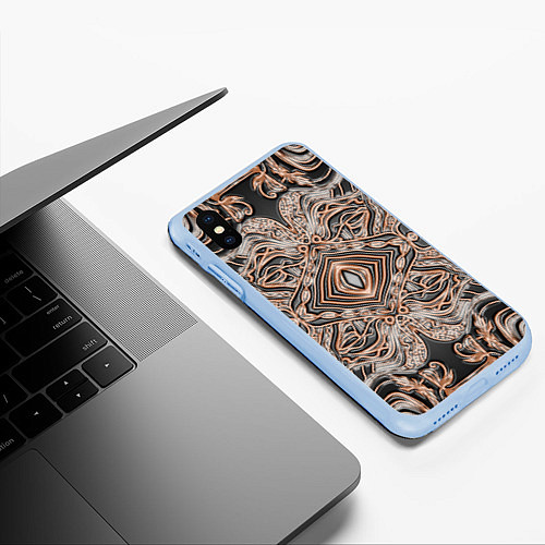 Чехол iPhone XS Max матовый Выпуклая мандала на тиснённой коже / 3D-Голубой – фото 3