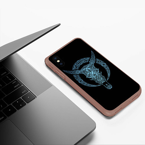 Чехол iPhone XS Max матовый Голова животного с рогами - кельстские узор / 3D-Коричневый – фото 3