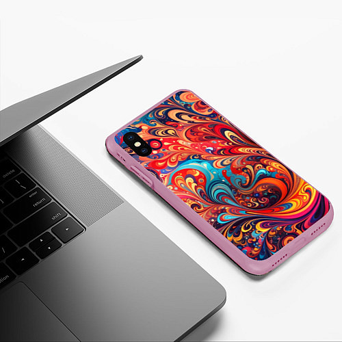 Чехол iPhone XS Max матовый Новая гжель / 3D-Розовый – фото 3