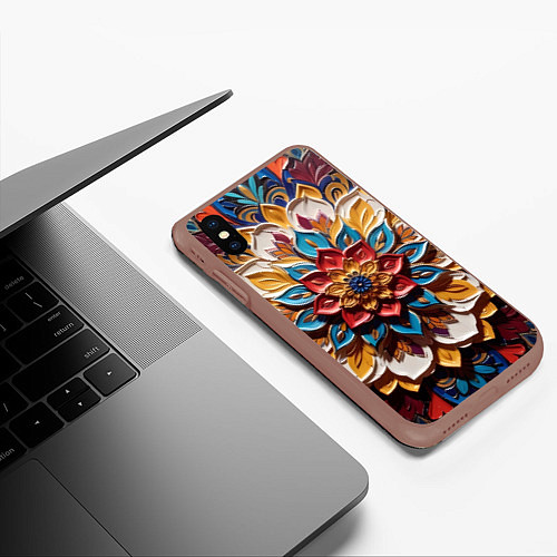 Чехол iPhone XS Max матовый Цветок масляные краски / 3D-Коричневый – фото 3