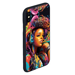 Чехол iPhone XS Max матовый Красивая киберпанк девушка и яркие краски в стиле, цвет: 3D-черный — фото 2