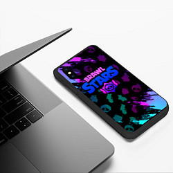 Чехол iPhone XS Max матовый Brawl stars neon logo, цвет: 3D-черный — фото 2