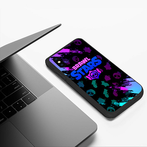 Чехол iPhone XS Max матовый Brawl stars neon logo / 3D-Черный – фото 3