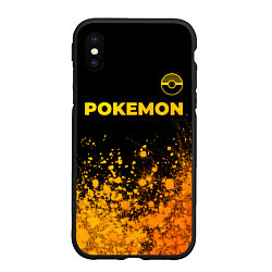 Чехол iPhone XS Max матовый Pokemon - gold gradient: символ сверху
