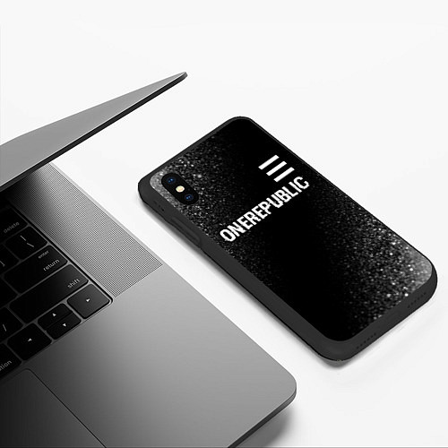 Чехол iPhone XS Max матовый OneRepublic glitch на темном фоне: символ сверху / 3D-Черный – фото 3